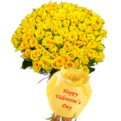 "Talking Roses(Print on Rose) 100 yellow Roses) - Happy Valentines Day - Click here to View more details about this Product
